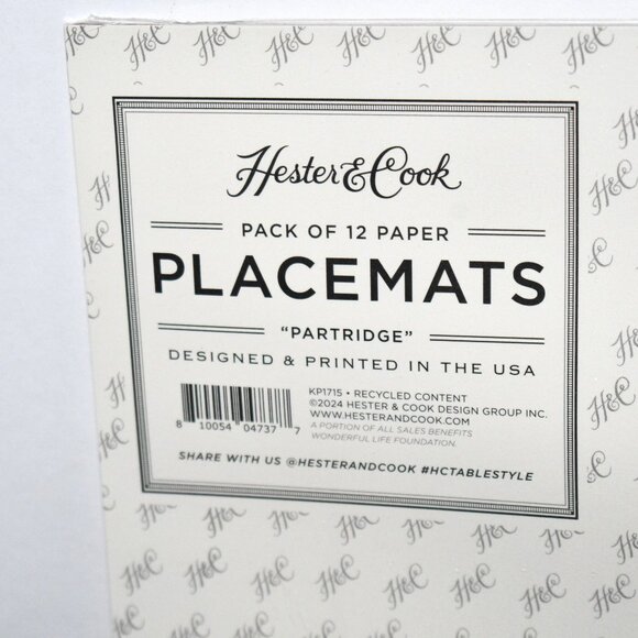 Hester & Cook 12 Die-cut Partridge Placemat 11.5" x 17.8" NWT - Picture 3 of 4